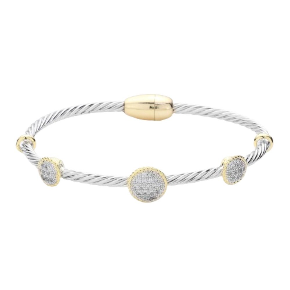 Womens CZ Stone Paved Round Pendant Pointed Magnetic  Custom Jewelry Bracelet